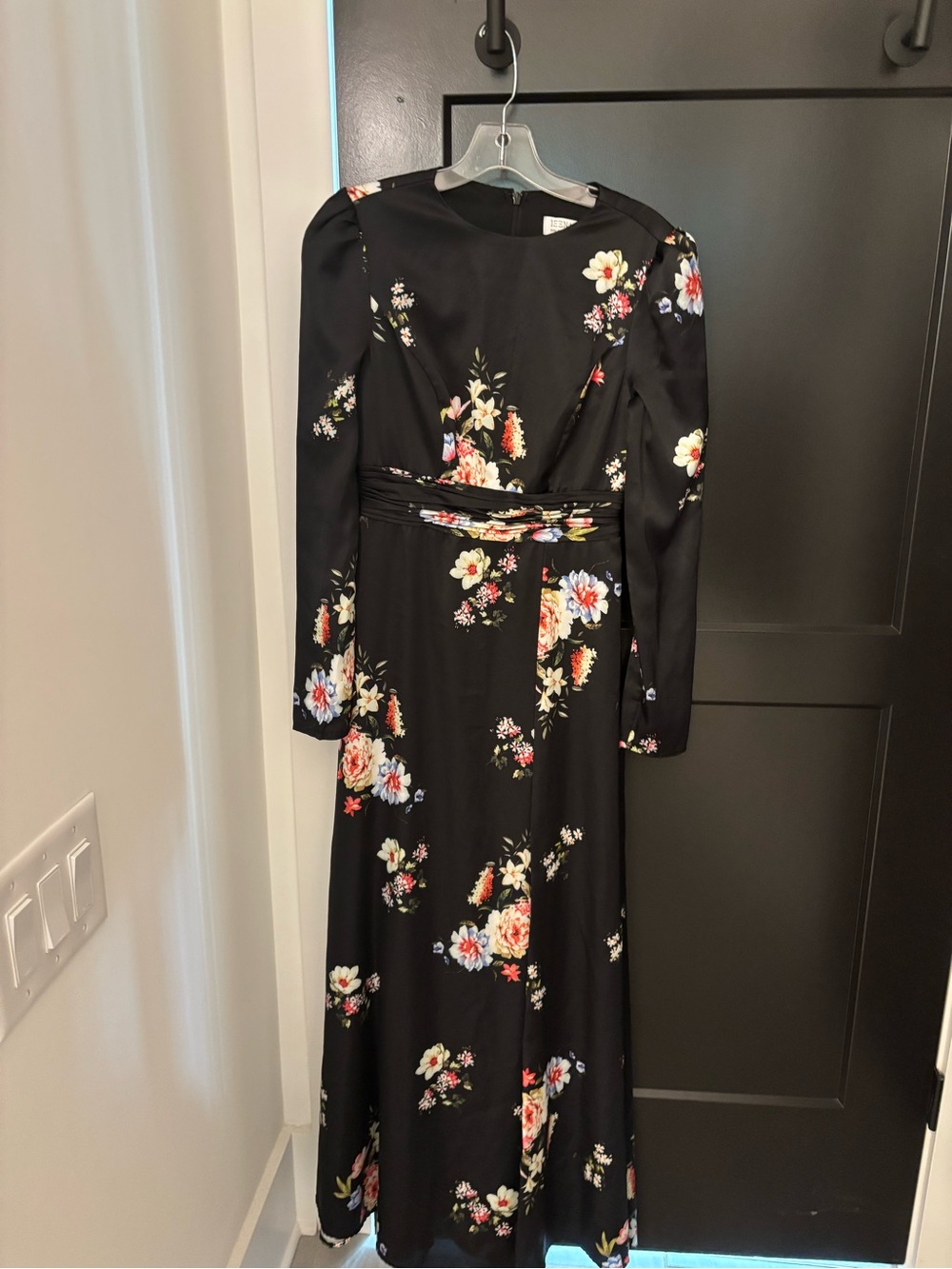 Mac Duggal Black Floral Long Sleeve Maxi Dress Size 2